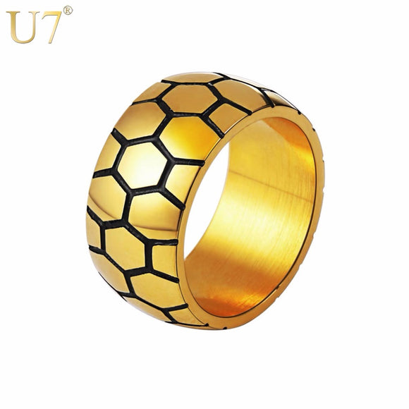 U7 Football Pattern Band Ring Enamel Stainless Steel Soccer Punk Sport Jewelry Rings For Men Gift