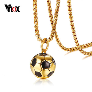 Vnox Sporty Football Pendant For Men Necklace Stainless Steel Soccer Champion Male Jewelry World Cup Accessories 24" Box Chain